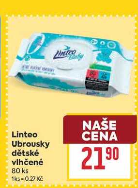 Linteo Ubrousky dětské vlhčené 80 ks BILLA