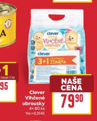 Clever Vlhčené ubrousky 4x80 BILLA