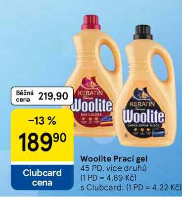 Woolite Prací gel, 45 PD, více druhů Tesco