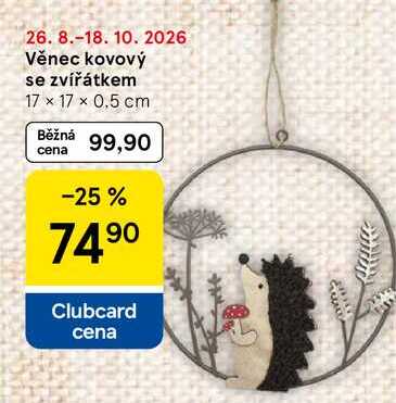 Věnec kovový se zvířátkem, 17 x 17 x 0,5 cm Tesco