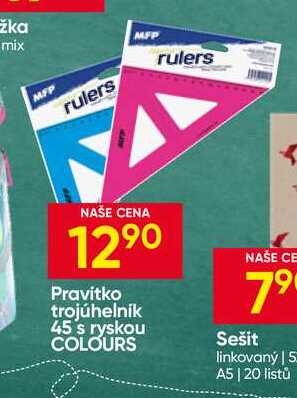 Pravitko trojúhelník 45 s ryskou 
