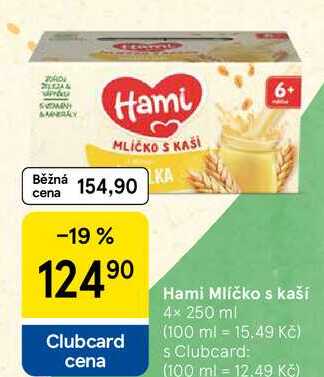 Hami Mlíčko s kaší, 4× 250 ml Tesco