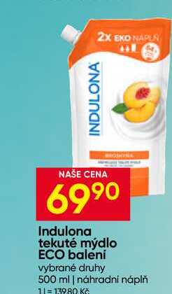 Indulona tekuté mýdlo ECO balení vybrané druhy 500 ml náhradní náplň