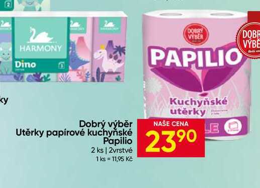PAPILIO Utěrky papírové kuchyňské 2 ks 2vrstvé