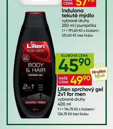 Lilien sprchový gel 2v1 for men vybrané druhy 400 ml Hruška
