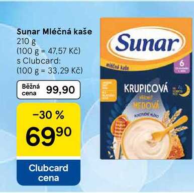 Sunar Mléčná kaše, 210 g Tesco