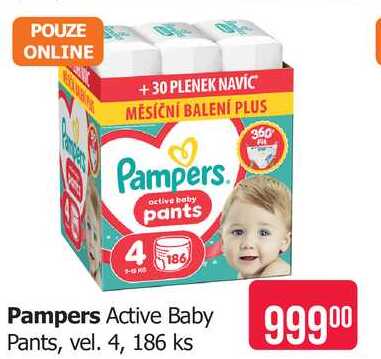 Pampers Active Baby Pants, vel. 4, 186 ks Teta drogerie