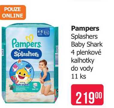 Pampers Splashers Baby Shark 4 plenkové kalhotky do vody 11 ks Teta drogerie
