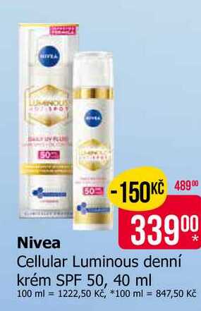 Nivea Cellular Luminous denní krém SPF 50, 40 ml Teta drogerie