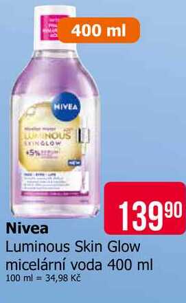 Nivea Luminous Skin Glow micelární voda 400 ml Teta drogerie