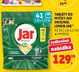 TABLETY DO MYČKY AIO ORIGINAL LEMON JAR, 41 ks Penny Market