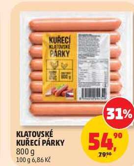 KLATOVSKÉ KUŘECÍ PÁRKY, 800 g