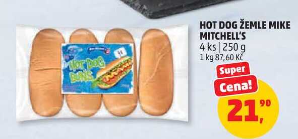 HOT DOG ŽEMLE MIKE MITCHELL'S, 4 ks, 250 g 