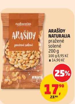 ARAŠÍDY NATURALIA pražené solené, 200 g