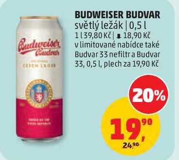 BUDWEISER BUDVAR světlý ležák, 0,5 l