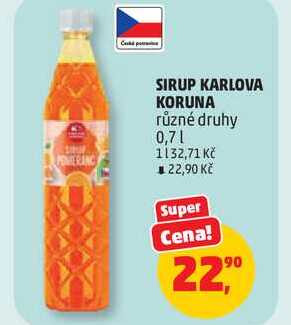 SIRUP KARLOVA KORUNA různé druhy, 0,7 l