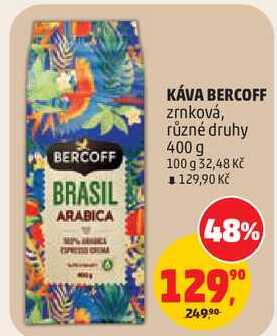 KÁVA BERCOFF zrnková, různé druhy, 400 g