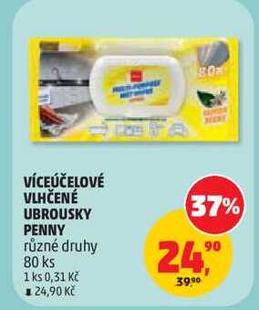 VÍCEÚČELOVÉ VLHČENÉ UBROUSKY PENNY různé druhy, 80 ks
