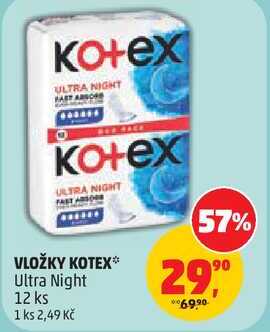 VLOŽKY KOTEX Ultra Night, 12 ks Penny Market