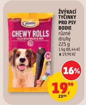 ŽVÝKACÍ TYČINKY PRO PSY BODIE CHEWY ROLLS různé druhy, 225 g