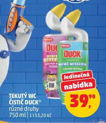TEKUTÝ WC ČISTIČ DUCK různé druhy, 750 ml Penny Market