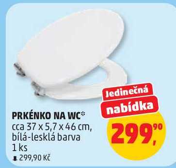 PRKÉNKO NA WC cca 37 x 5,7 x 46 cm, bílá-lesklá barva, 1 ks