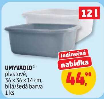 UMYVADLO plastové, 36 x 36 x 14 cm, bílá/šedá barva Penny Market
