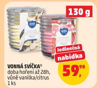 VONNÁ SVÍČKA doba hoření až 28h, vůně vanilka/citrus, 1 ks Penny Market