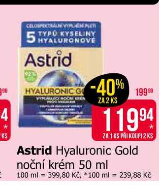 Astrid Hyaluronic Gold noční krém 50 ml Teta drogerie