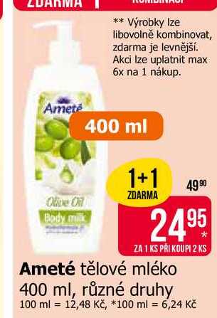 Ameté tělové mléko 400 ml, různé druhy Teta drogerie