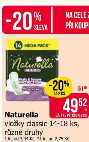 Naturella vložky classic 14-18 ks, různé druhy