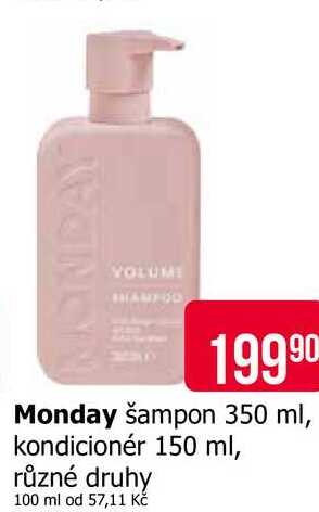 Monday šampon 350 ml, kondicionér 150 ml, různé druhy Teta drogerie