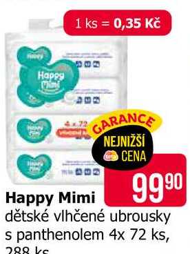Happy Mimi dětské vlhčené ubrousky s panthenolem 4x 72 ks, 288 ks 