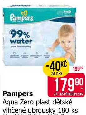 Pampers Aqua Zero plast dětské vlhčené ubrousky 180 ks 