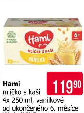 Hami mlíčko s kaší 11990 4x 250 ml, vanilkové od ukončeného 6. měsíce 