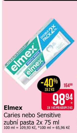 Elmex Caries nebo Sensitive zubní pasta 2x 75 ml Teta drogerie