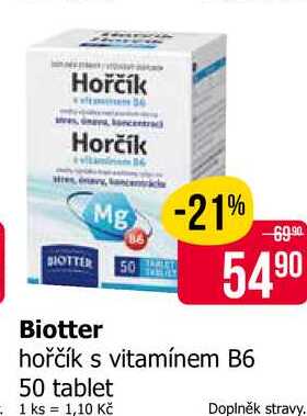 Biotter hořčík s vitamínem B6 50 tablet Teta drogerie
