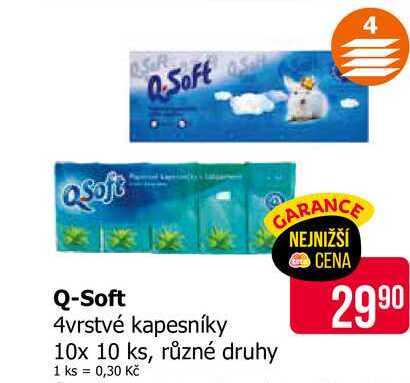 QSoft 4vrstvé kapesníky 10x 10 ks, různé druhy