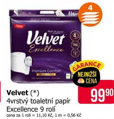 Velvet 4vrstvý toaletní papír Excellence 9 rolí Teta drogerie
