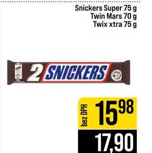 Snickers Super 75 g Twin Mars 70 g Twix xtra 75 g