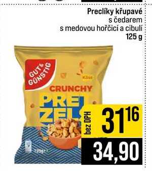 Preclíky křupavé s čedarem s medovou hořčicí a cibulí 125 g