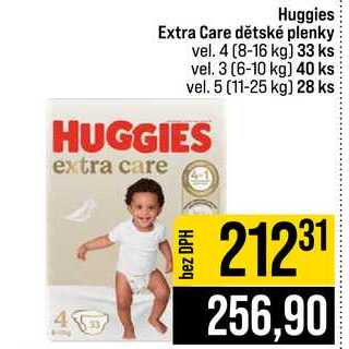 Huggies Extra Care dětské plenky vel. 4 (8-16 kg) 33 ks vel. 3 (6-10 kg) 40 ks vel. 5 (11-25 kg) 28 JIP