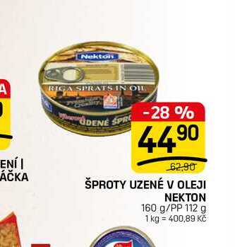 ŠPROTY UZENÉ V OLEJI NEKTON 160 g/PP 112 g
