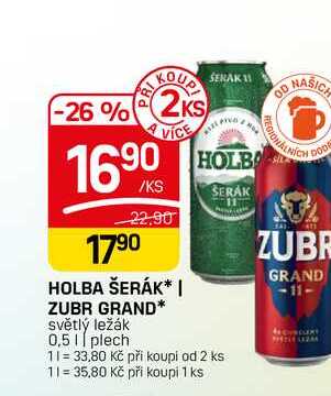 HOLBA ŠERÁK* | ZUBR GRAND* světlý ležák 0,5 || plech