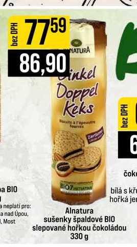 Alnatura sušenky špaldové BIO slepované hořkou čokoládou 330 g