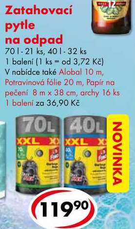 Zatahovací pytle na odpad, 70 l - 21 ks, 40 l - 32 ks CBA