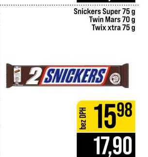Snickers Super 75 g Twin Mars 70 g Twix xtra 75 g