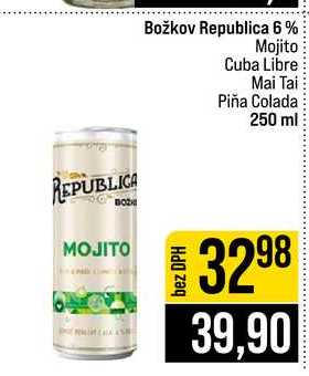 Božkov Republica 6% Mojito Cuba Libre Mai Tai Piña Colada 250 ml 