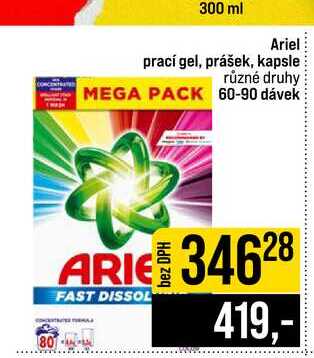 Ariel prací gel, prášek, kapsle různé druhy 60-90 dávek JIP