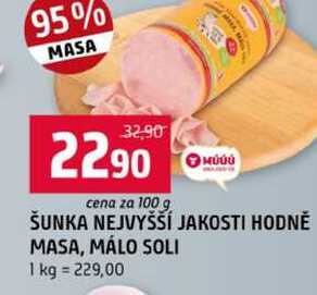 ŠUNKA NEJVYŠŠÍ JAKOSTI HODNĚ MASA, MÁLO SOLI 100g